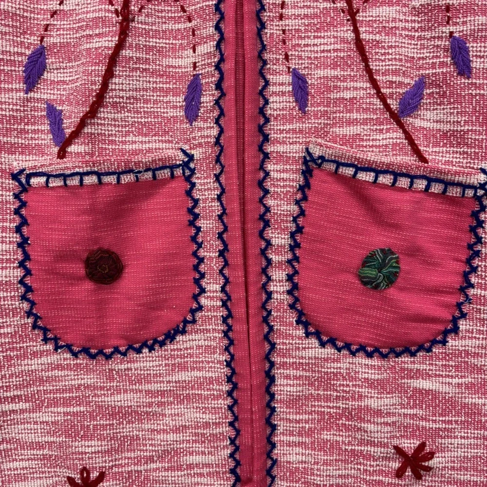 Rising International Duster Cardigan Womens Small Pink Floral Embroidered Knit